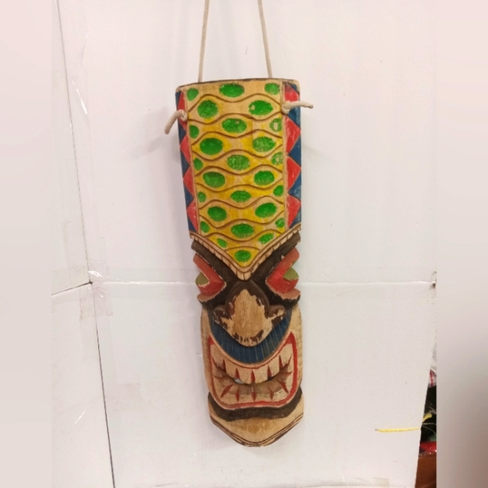 Vintage Wooden Tiki  Tribal Mask Handmade 19"hx 6"w